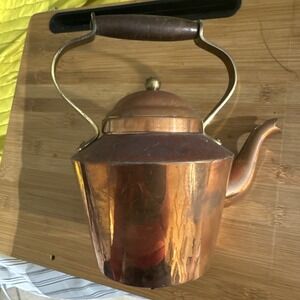 Tagus  R92 Vintage Distressed Copper Tea Kettle Wood Handle Mid Century  (sh)